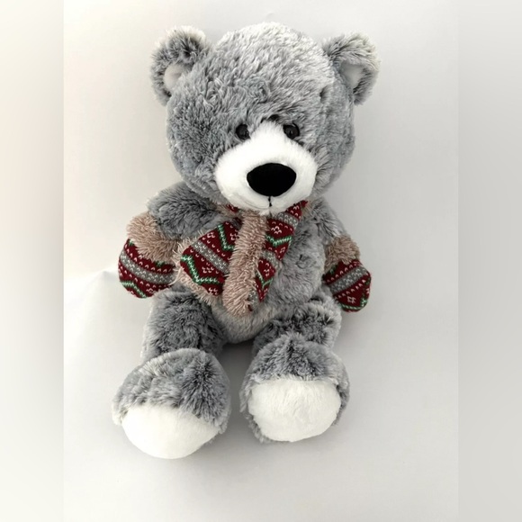 Hugfun International Gray Teddy Bear Plush With Scarf and Mittens Soft Lovey 17” - Picture 1 of 3